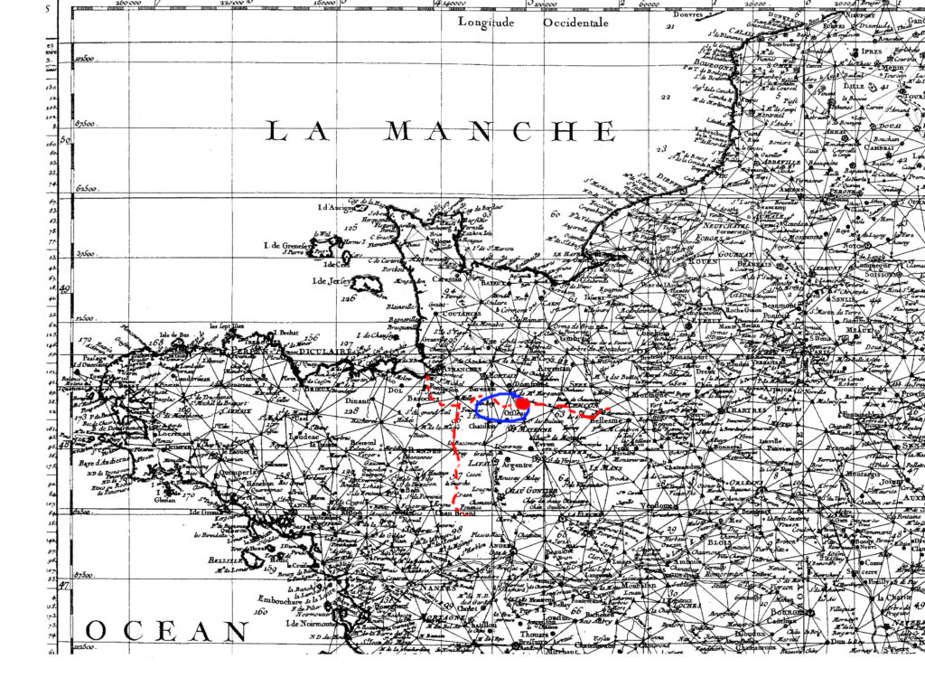 Ancienne carte de l'ouest de la France de 1783