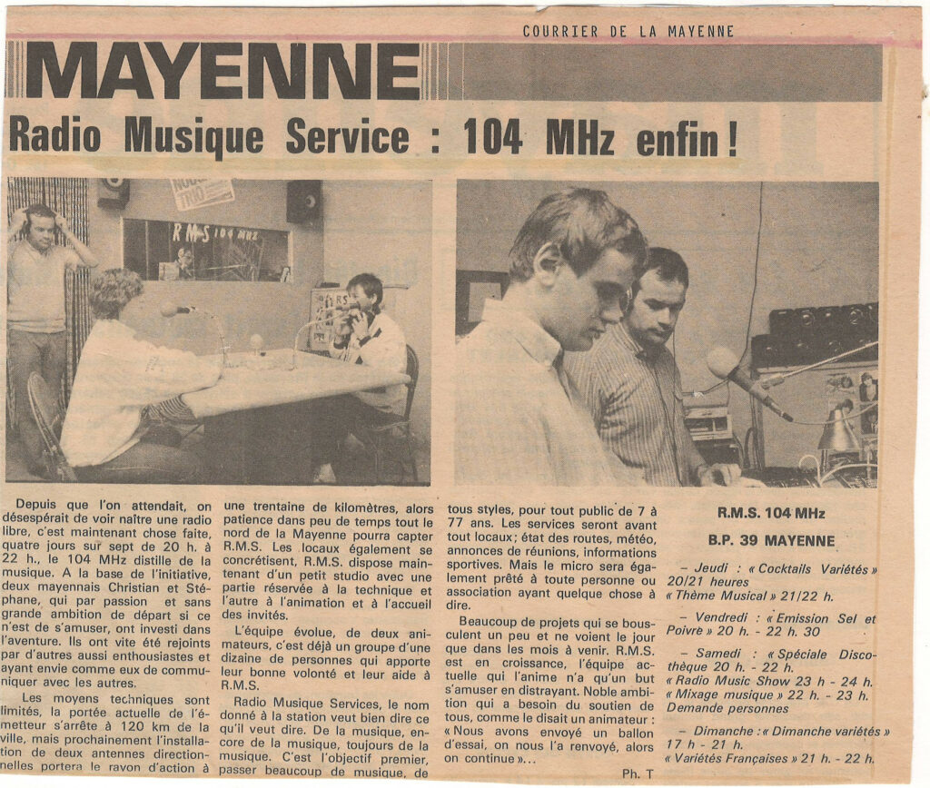 Article de l'hebdomadaire Le Courrier de la MAYENNE en avril 1984 