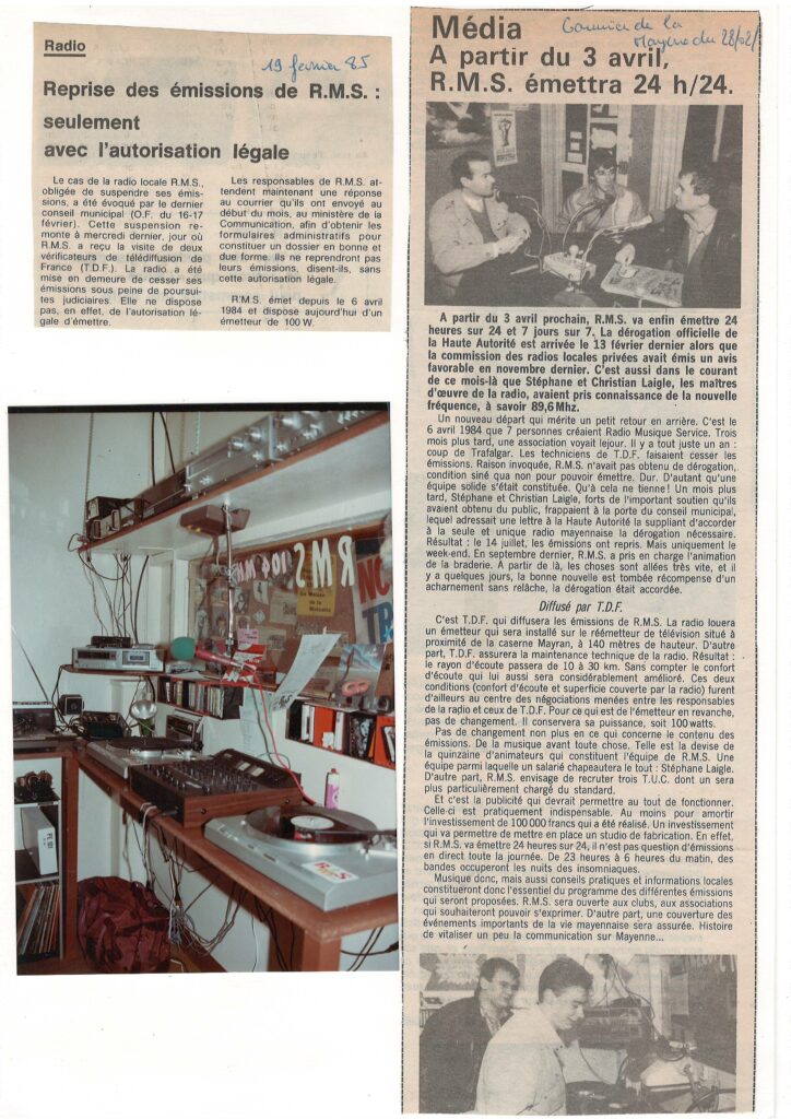 1985: l'attente de l'autoristaion légale de la Haute Autorité de l'audio-visuel pour pouvoir émettre 24h/24h pour la radio locale associative RMS